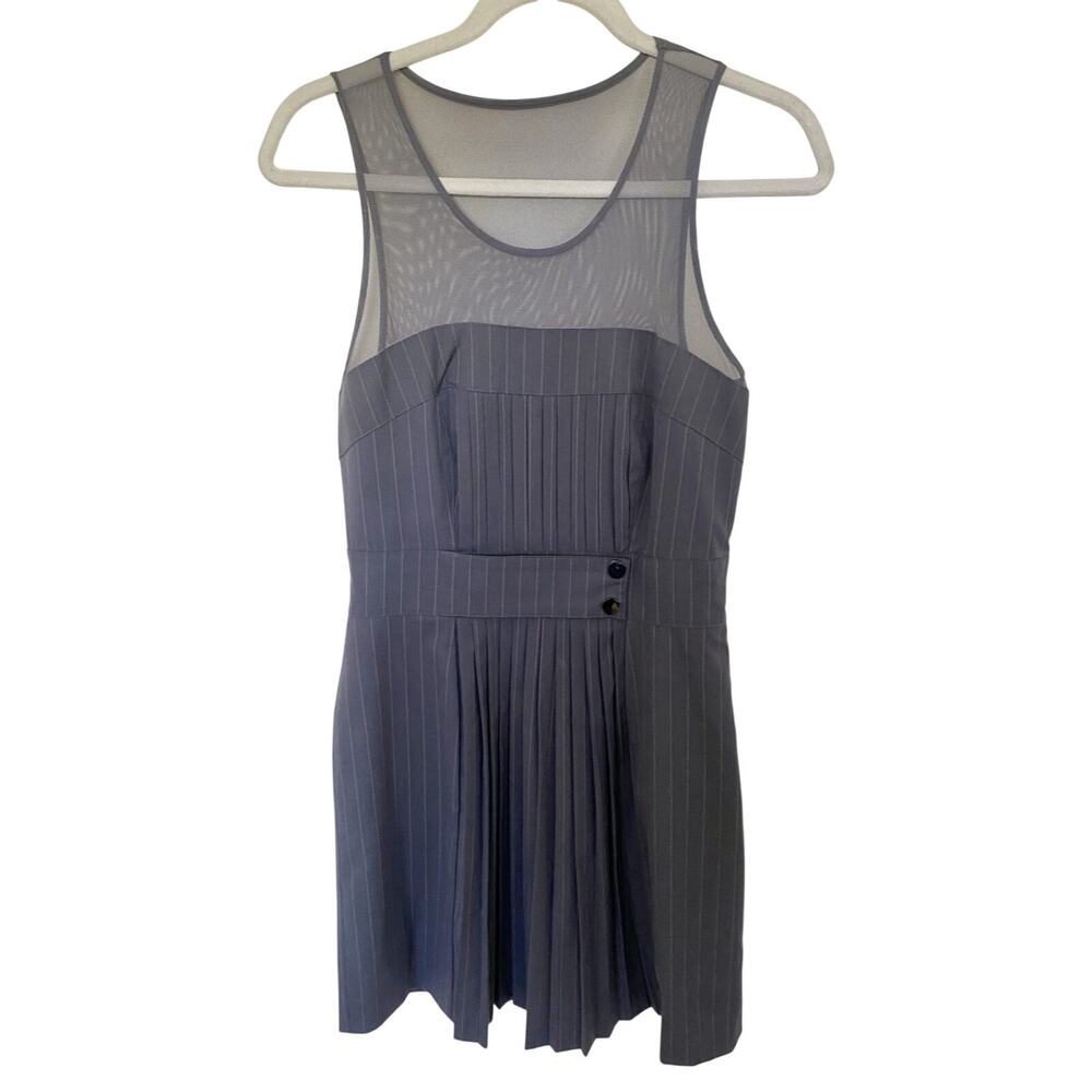 Vintage Y2k‎ Bebe Sleeveless Pleated Pinstripe Mini Dress 4 Academia Mesh